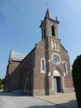 Herbinghen (Pas-de-Calais) église, façade avec tour