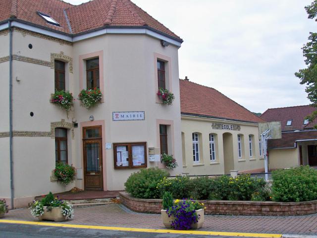 The Town Hall and School in Longfossé, Nord-Pas-de-Calais, France.