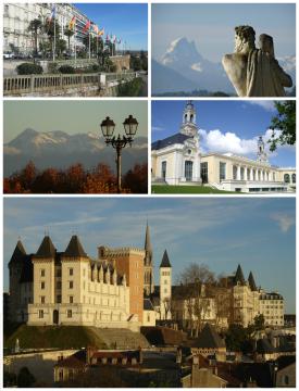Images, de haut en bas et de gauche à droite : Boulevard des Pyrénées Pau 1.JPG par Flo641. Pic du Midi d'Ossau par Flo641.…
