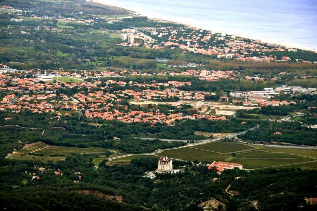 Argelès-sur-Mer with Château Valmy in the foreground seen from Tour de Massane
