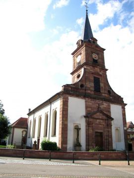 Alsace, Bas-Rhin, Rountzenheim, Église simultanée Sainte-Croix (PA00084919, IA00124039).