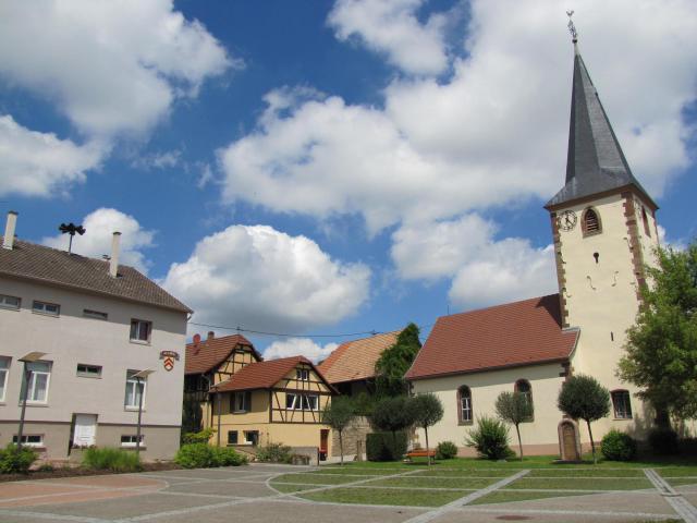 Alsace, Bas-Rhin, Berstett, Gimbrett, Place de la Mairie, Église protestante (IA67005697).