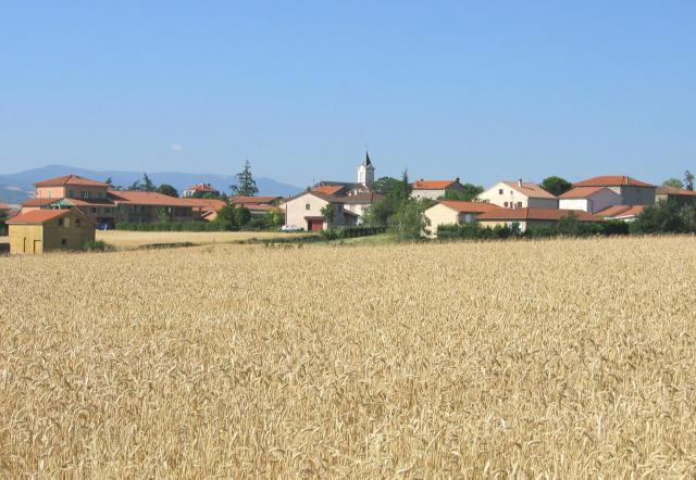 Vue sud de la commune de Saint-Jean-de-Touslas (département du Rhône, 69).