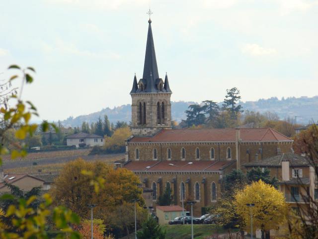 église de Denicé vue des collines environnantes