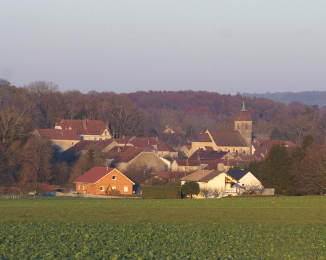 vue du village de Raze avec son clocher comtois (à l'impériale)