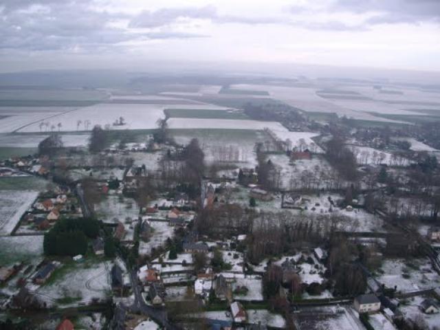 gueutteville les gres sous la neige vue par cerf volant