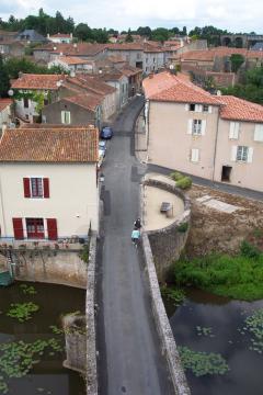 The Faubourg Saint-Jacques in Parthenay, photographed from the roof of the Saint-Jacques Gate, and looking away from the town centre. The…