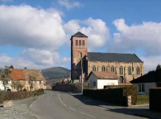 Village d'Etueffont dans le Territoire de Belfort. Eglise paroissiale Saint-Valbert.
