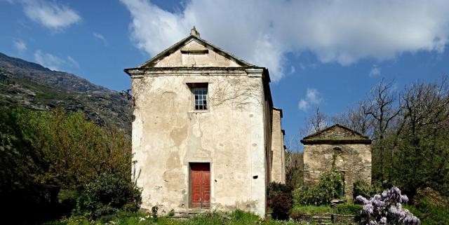 Olcani, Cap Corse - Église Sant' Andrea d'Olcani, ancienne confrérie Santa Croce et presbytère à Ferragini au lieu-dit Chiesa, Ferragini