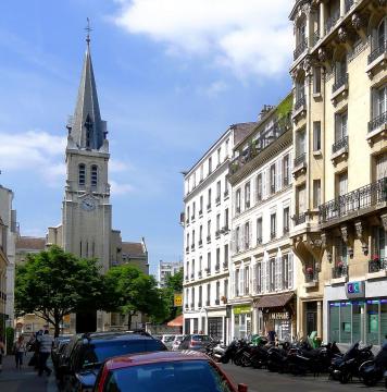 Rue Gerbert (en arrière-plan, l'église St-Lambert-de-Vaugirard) - Paris XV