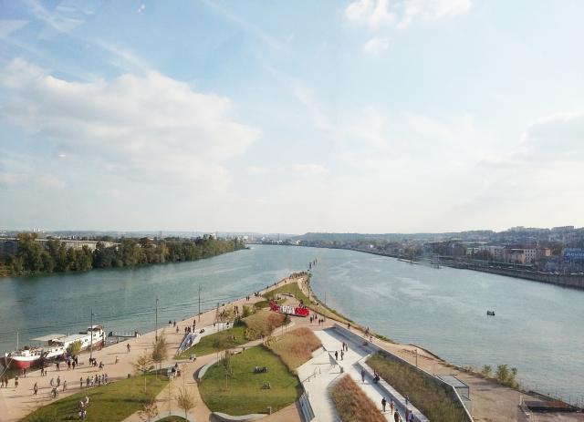 Confluence du Rhône et de la Saône à Lyon.