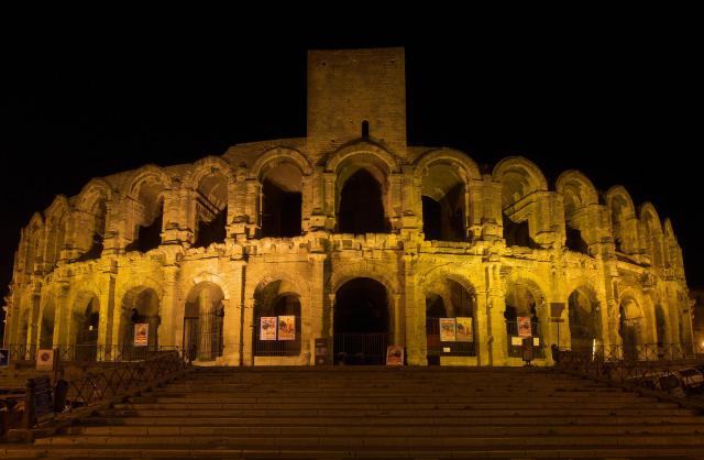France: Arles Amphitheatre at night from North (renewed)