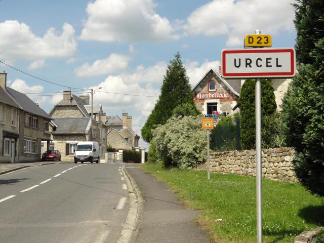 Urcel (Aisne) city limit sign