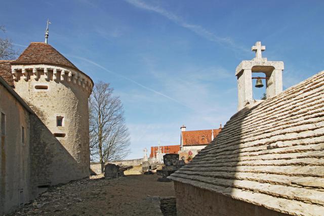 Château et chapelle Saint-Frodulphe vus du cimetière de Barjon