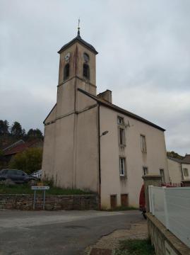 Salle de la Mutualité et son beffroi, à Bévy (Côte-d'Or, France).