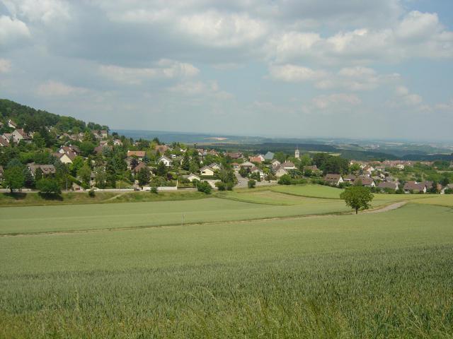 Vue générale de Corcelles-les-Monts depuis la route menant au mont Afrique (Bourgogne, 21)