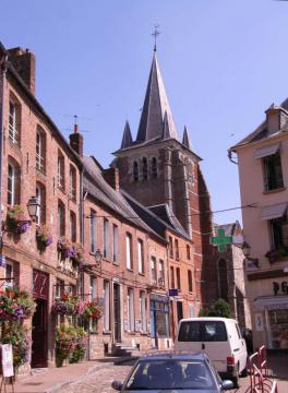 Town center Vervins with church, France