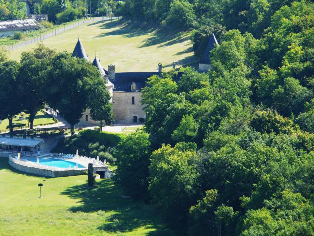 Le château de la Fleunie (vu depuis le coteau de l'Escaleyrou), Condat-sur-Vézère, Dordogne, France