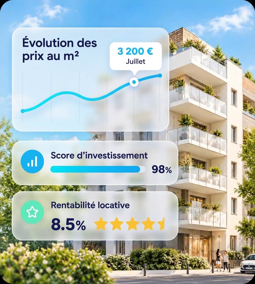 Évolution des prix au m², score d'investissement, rentabilité locative